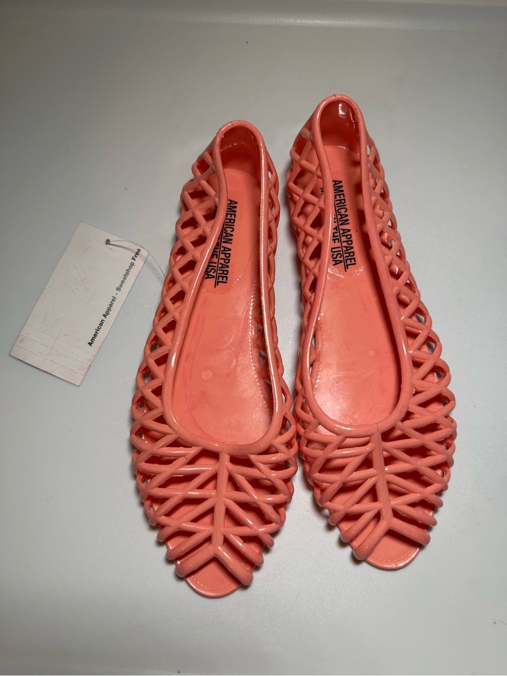 American Apparel Coral Lattice Jelly Flats